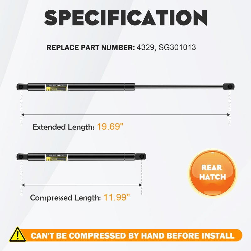 AEagle Rear Hatch Door Liftgate Lift Supports Struts Shocks 4329 SG301013 for Volkswagen Golf 02-06, Jetta (4 Door Wagon) 01-04, Passat (4 Door Wagon) 99-05 (2 Pcs) - Image 2